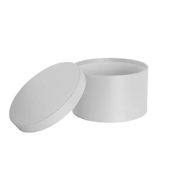 Gift Flower Box Ribbed Round Warm White Set 2 (24x14.5Hcm)