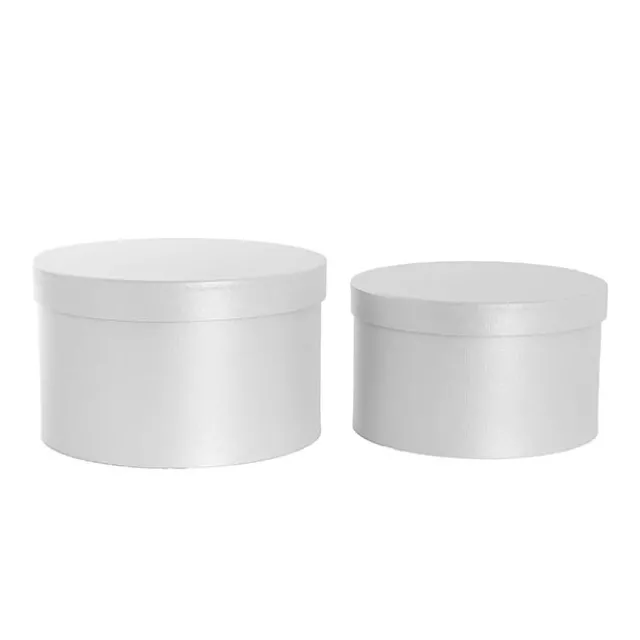 Gift Flower Box Ribbed Round Warm White Set 2 (24x14.5Hcm)