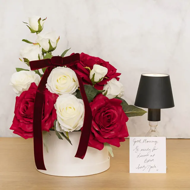 Gift Flower Box Ribbed Round Warm White Set 2 (24x14.5Hcm)