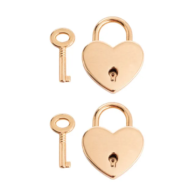 Love Heart Padlock with Key Pack 2 Gold (30x39mmH)