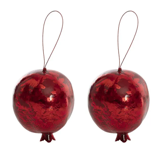 Hanging Pomegranate Pack 2 Metallic Red (8cmD)