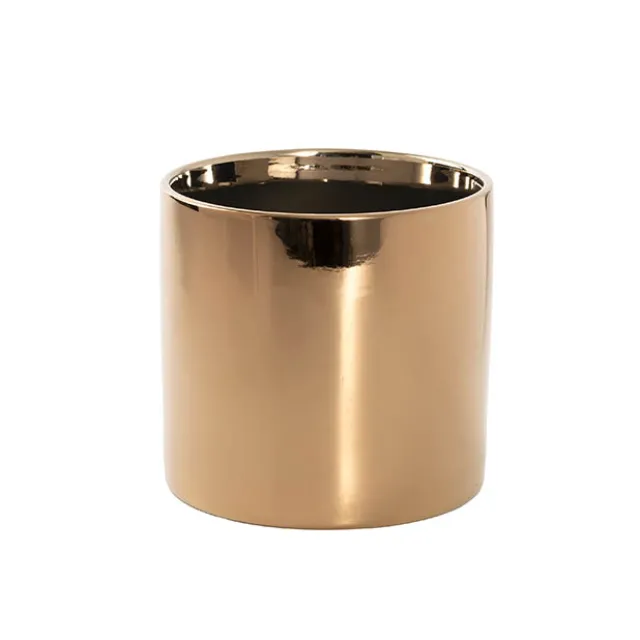 Ceramic Metallic Cylinder Pot Rose Gold (15.5x15cmH)