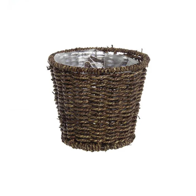 Seagrass Planter Round Dark Brown (17.5cmDx15cmH)
