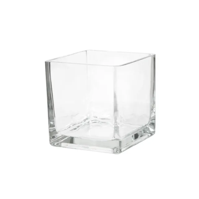 Pressed Glass Cube Vase Clear (12x12x12cmH)