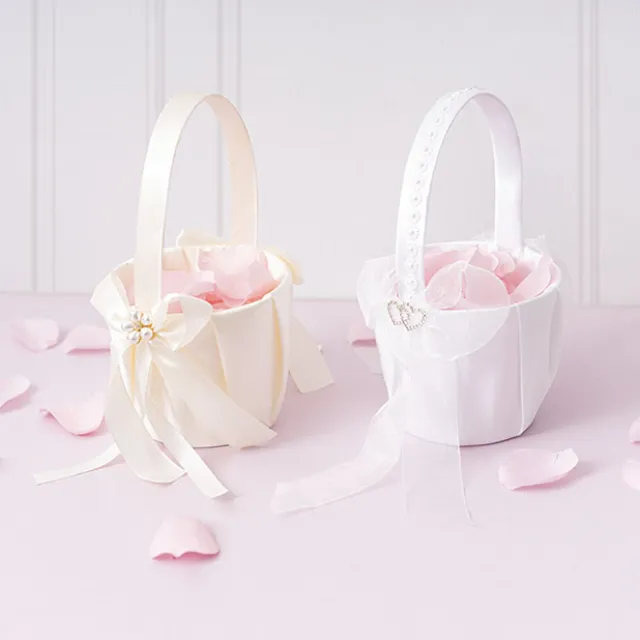 Organza Embellished Flower Girl Basket White (12.5cmDx22cmH)