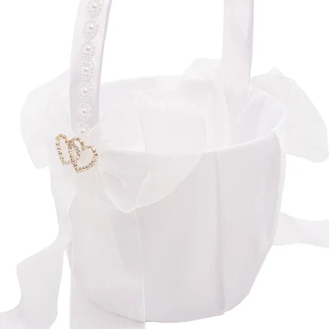 Organza Embellished Flower Girl Basket White (12.5cmDx22cmH)