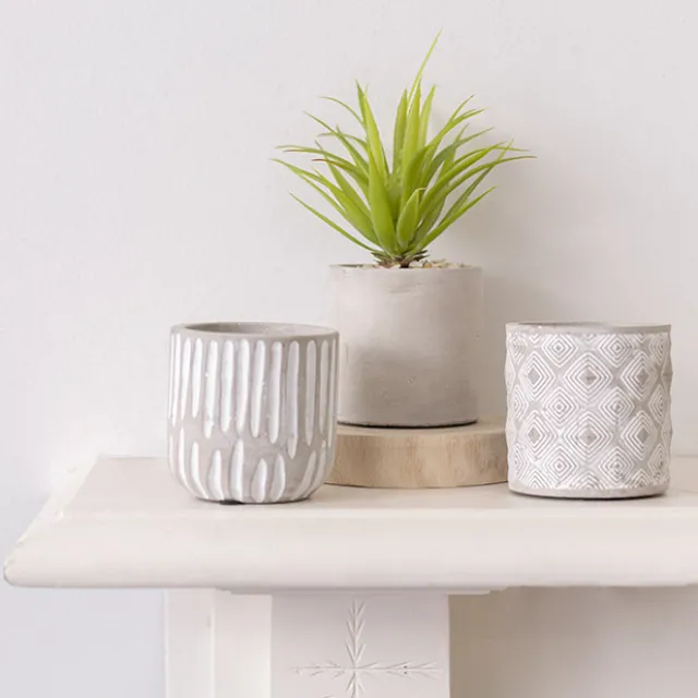 Cement Floral Cylinder Pot Grey (8x8x8cmH)