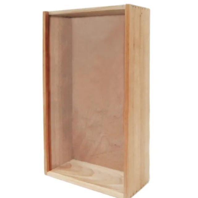 Wooden Wine Box Double Perspex Lid Natural (36.5x23x11.5cmH)