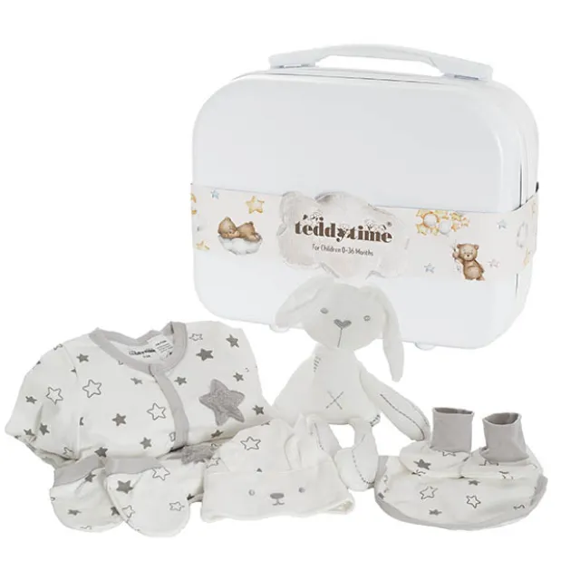 Star Print 100% Cotton Baby Gift Case Set 8 Grey