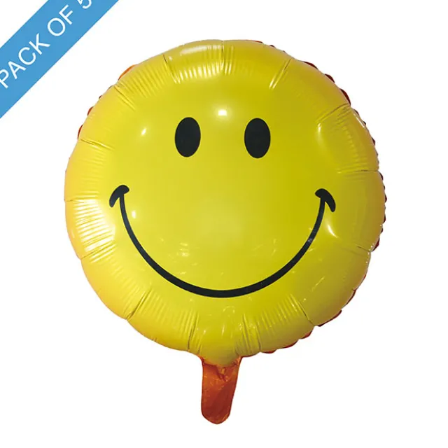 Foil Balloon 18" (45cmD) Pack 5 Round Smiley Face Yellow