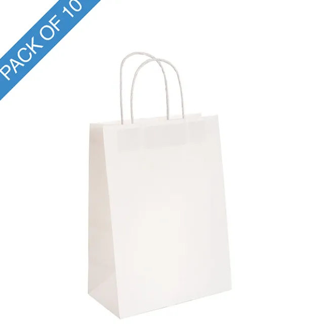 Kraft Paper Bag Shopper Medium White Pk10 (205Wx110Gx275mmH)