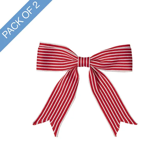 Pre-Made Ribbon Bow Stripe 2 Loops Pk2 Red White (15Wx15cm)