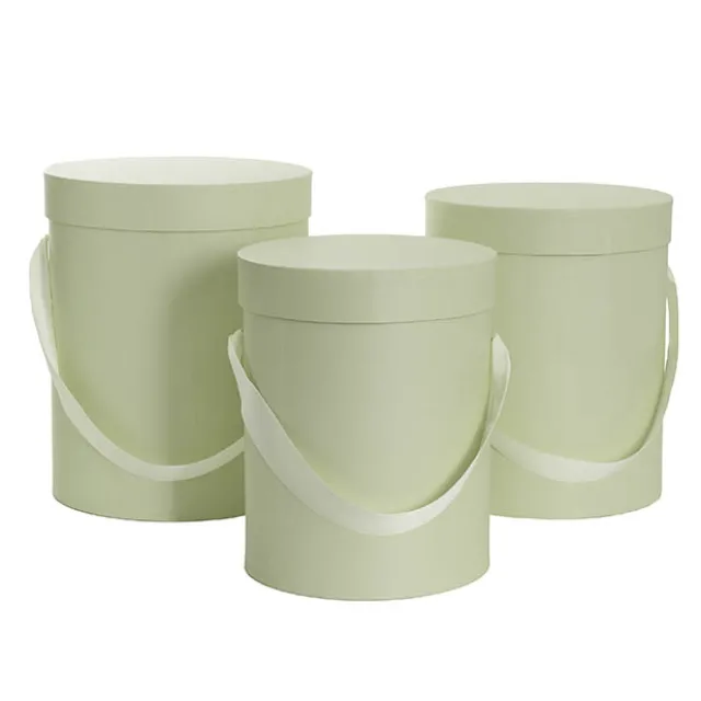 Flower Hat Box Tall Round Sage Green Set 3 (24.5Dx30cmH)
