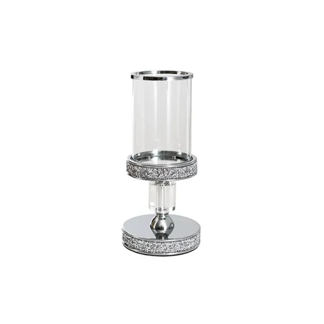 Glass Sleeve Pillar Candle Holder Stand Silver (26cmH)