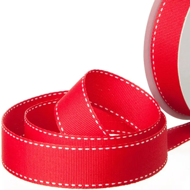 Ribbon Grosgrain Saddle Stitch Red (25mmx20m)