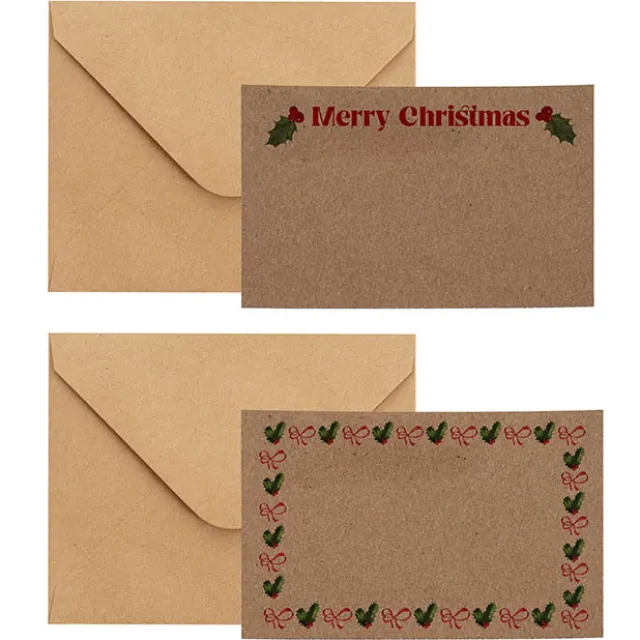 Cards Christmas Holly with Envelopes Brown Pk50 (10x6.5cmH)