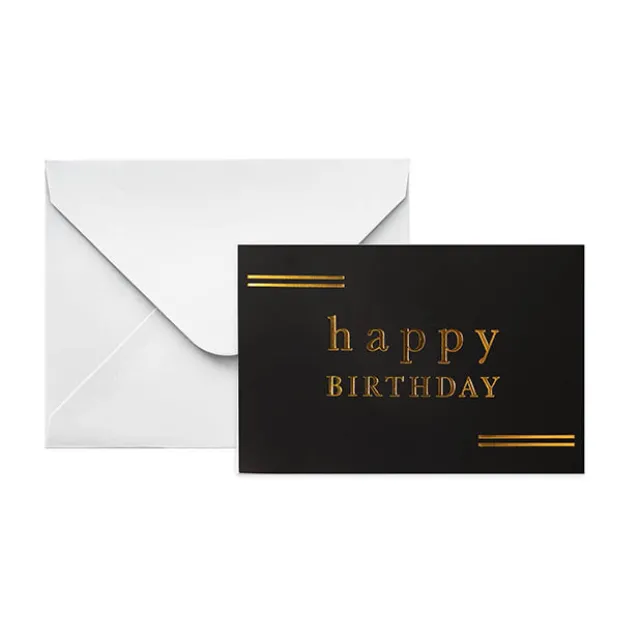 Gold Foil Black Card & Envelope Birthday Pack 25 (10x6.5Hcm)