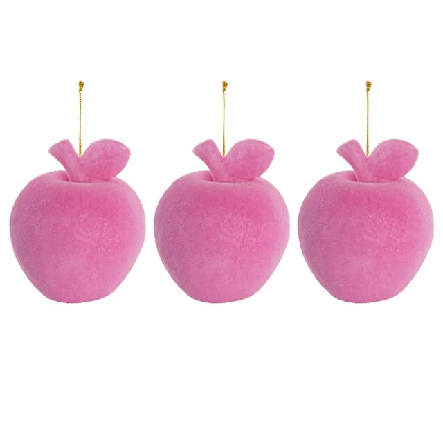 Hanging Flocked Apples Pack 3 Pink (8x9.5cmH)