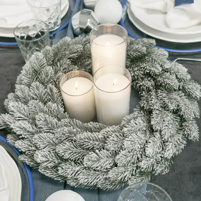 Snow Flocked Traditional Pine Wreath White (45cmD)