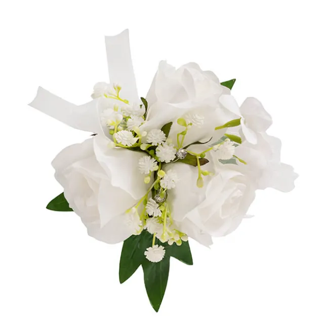 Real Touch Rose Corsage Boutonniere in Box White (13cmH)
