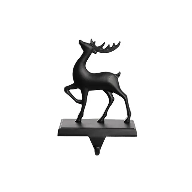 Reindeer Metal Stocking Holder Hook Matte Black (18.5cmH)