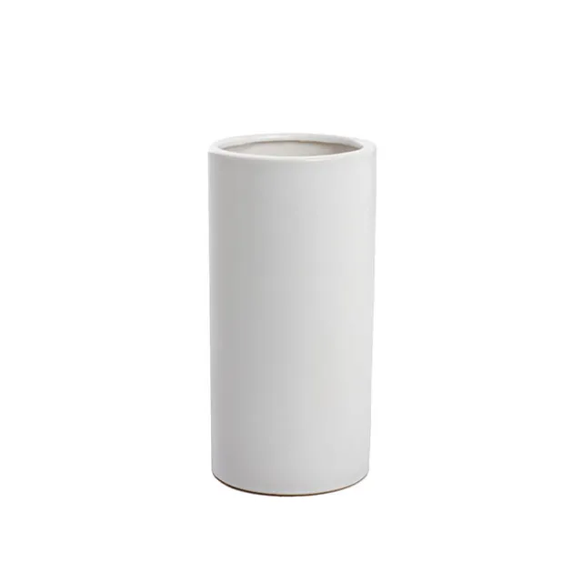 Ceramic Cylinder Vase Satin Matte White (10x20cmH)