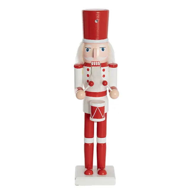 Wooden Nutcracker w Drum Red & White (38cmH)