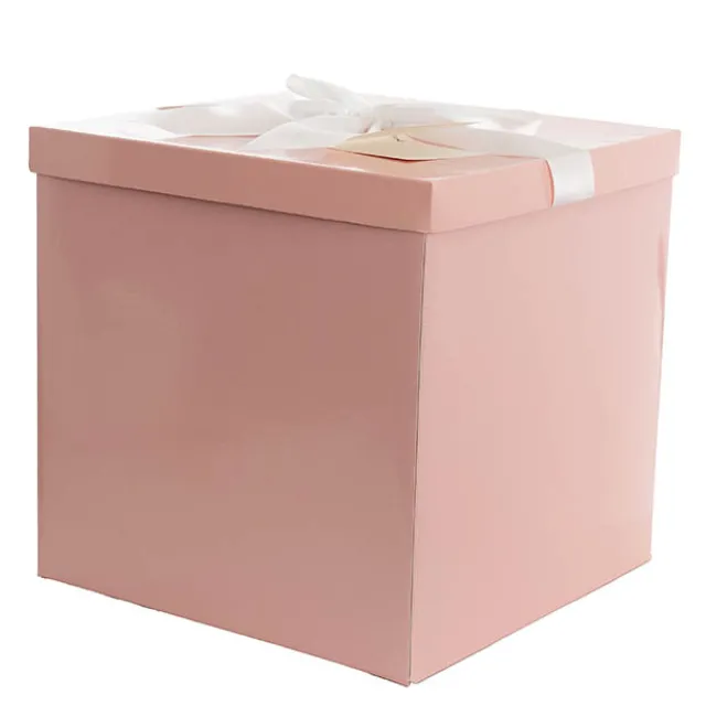 Gift Box Jumbo with Bow Flat Pack Baby Pink (305x300x300mmH)