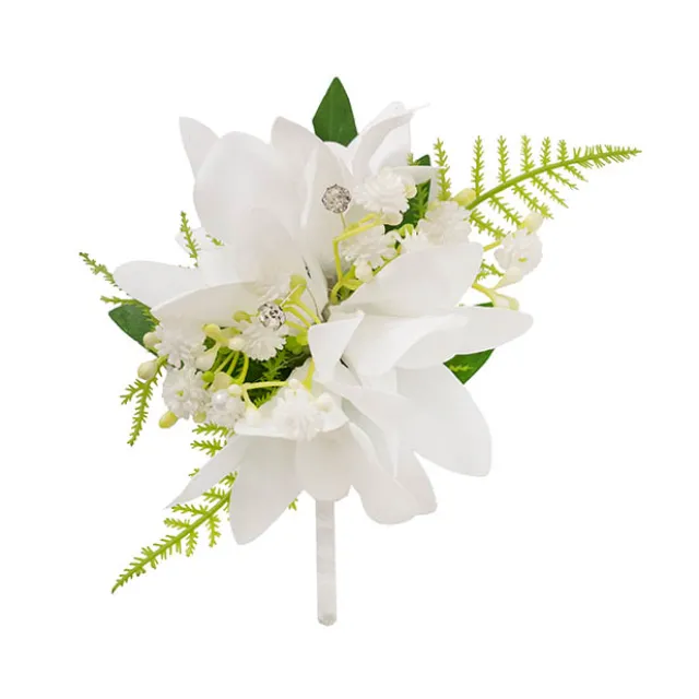Real Touch Orchid Corsage Boutonniere in Box White (13cmH)