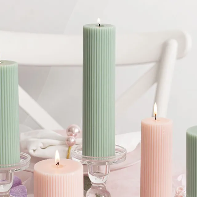 Roman Fluted Pillar Candle Pale Sage(5x20cmH)