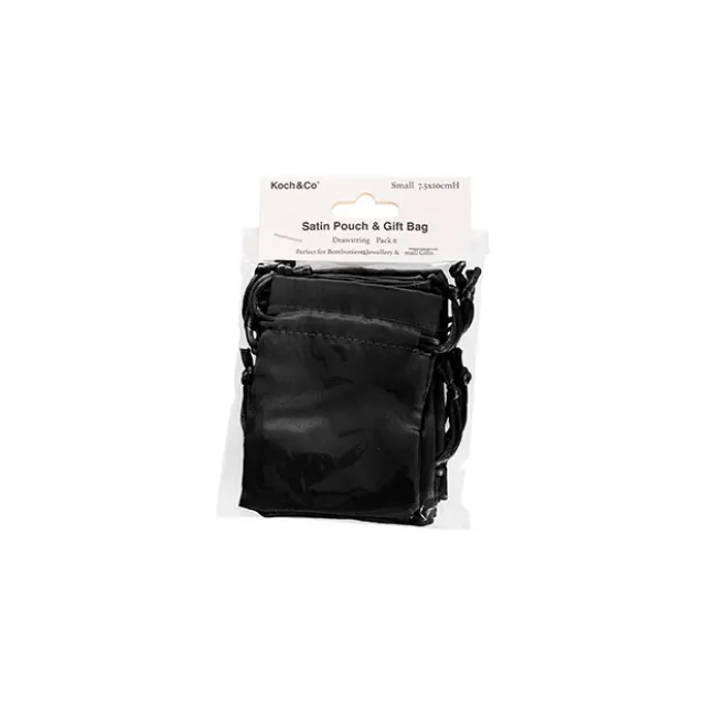 Satin Gift Bag Small Pack 6 Black (7.5x10HcmH)