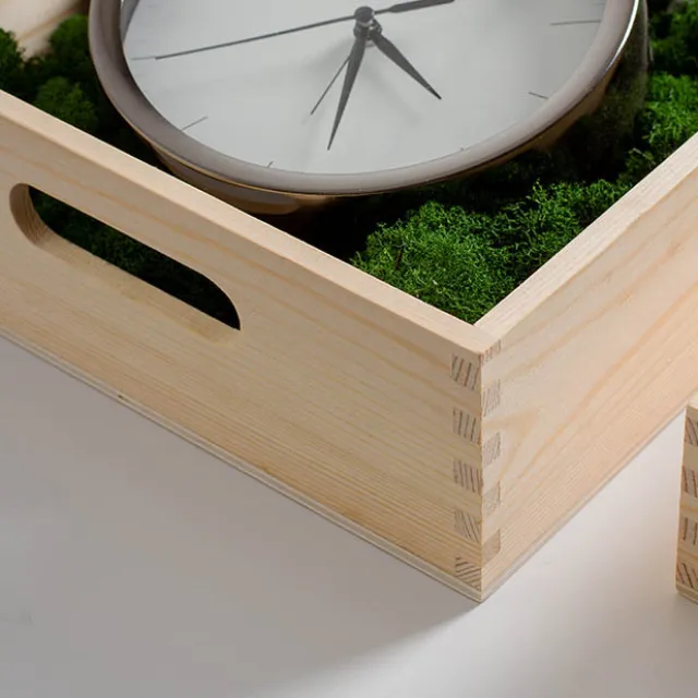 Premium Wooden Crate Box Tray Natural Lrg Set 2 42x33x11cmH