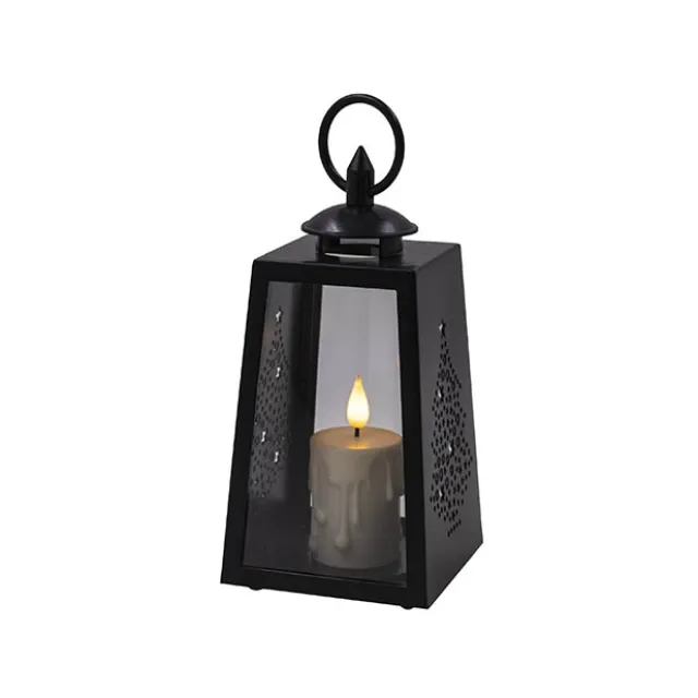 Christmas Lantern w LED Pillar Candle Black (10x21cmH)