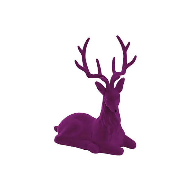 Sitting Flocked Reindeer Plum (18x25cmH)
