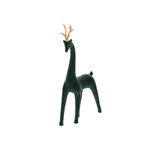Standing Reindeer w Gold Antler Dark Green (35.5cmH)