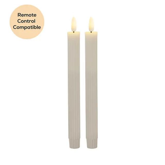 Wax LED Trueflame Fluted Taper Candle White 2PK (2x24.5cmH)
