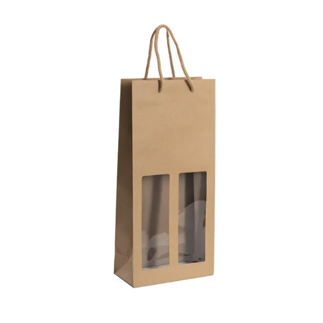 Wine Window Double Gift Bag Kraft Brown (180Wx90Gx390mmH)