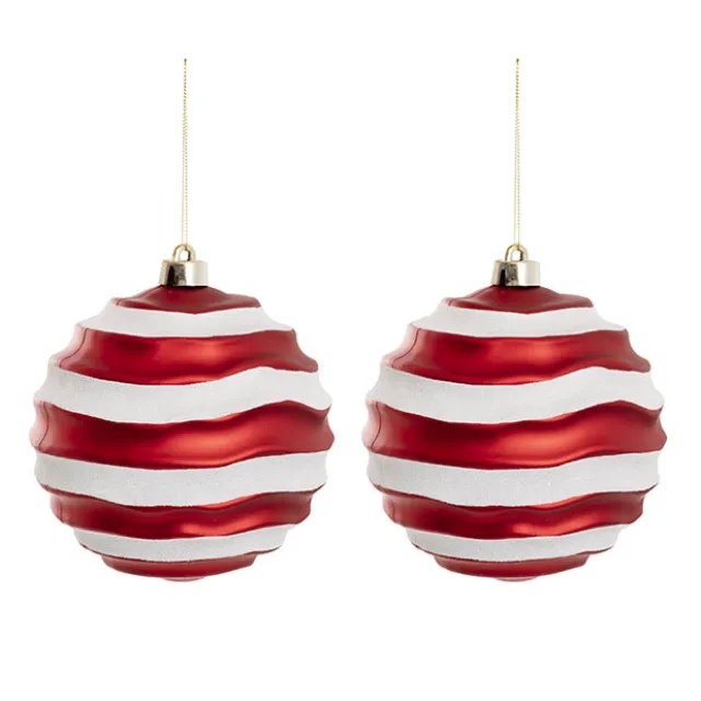 Large Hanging Ripple Design Bauble Pack2 Red & White (15cmD)