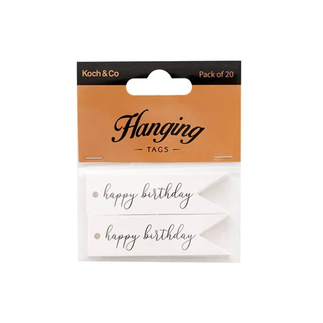 Hanging Gift Tags Happy Birthday Flag White Pk20 (7Lx2W)cm)