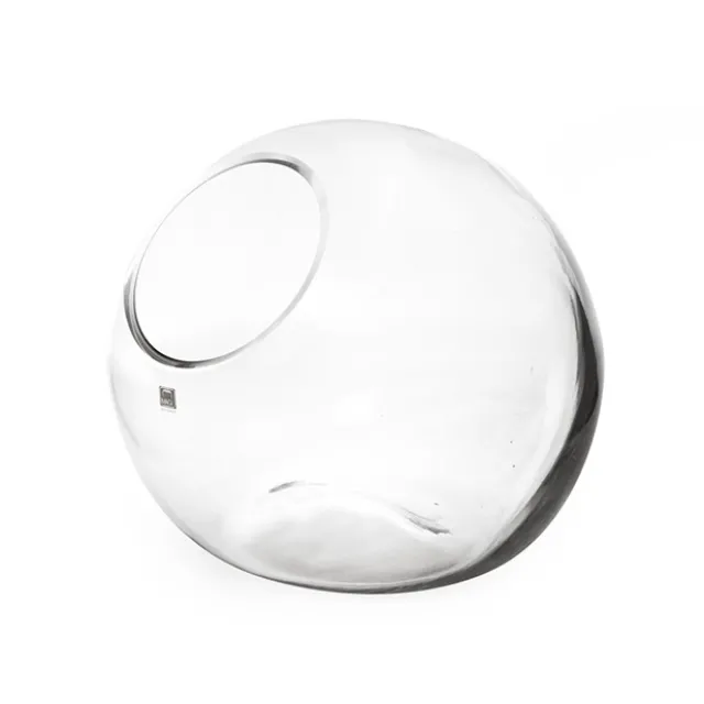 Glass Fish Bowl Vase Cut Out Top Clear (20Dx17.5cmH)