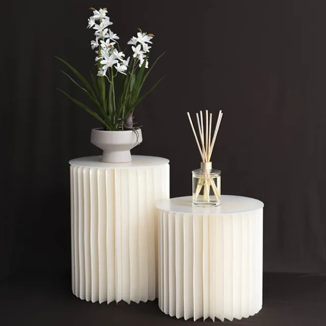 Foldable Paper Round Plinth Set2 Buttercream (30x30cmH&40cmH