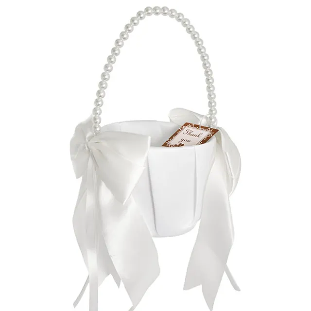 Flower Girl Basket with Bow White (12.5cmDx22cmH)