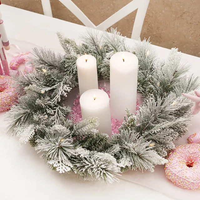 Mixed Christmas Snow Pine LED Wreath White (40cmD)