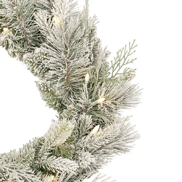 Mixed Christmas Snow Pine LED Wreath White (40cmD)