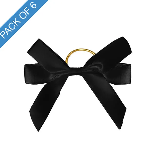 Pre-Made Bow Satin 15mm & Elastic Loop Pk6 Black (10*8cm)