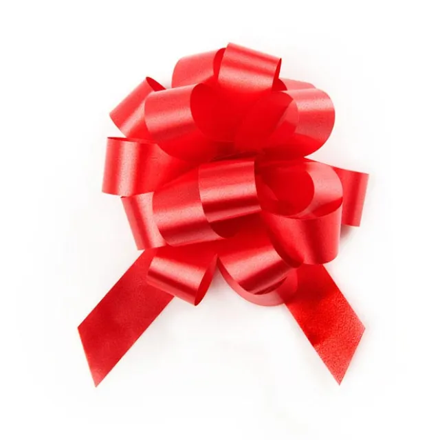 Ribbon Pull Bow Pom Pom Red (18mmx8.75cmD) Pack 5