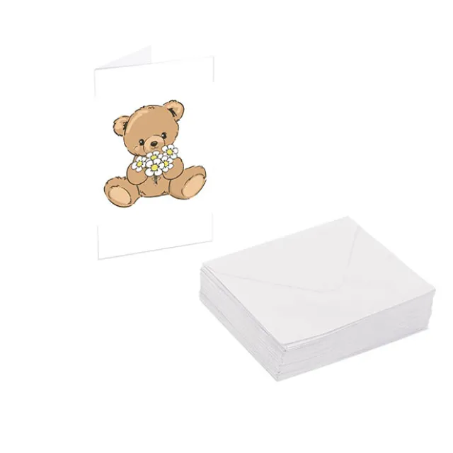 Classic Gift Card & Envelope Bear & Flowers Pk25(6.5x10cmH)