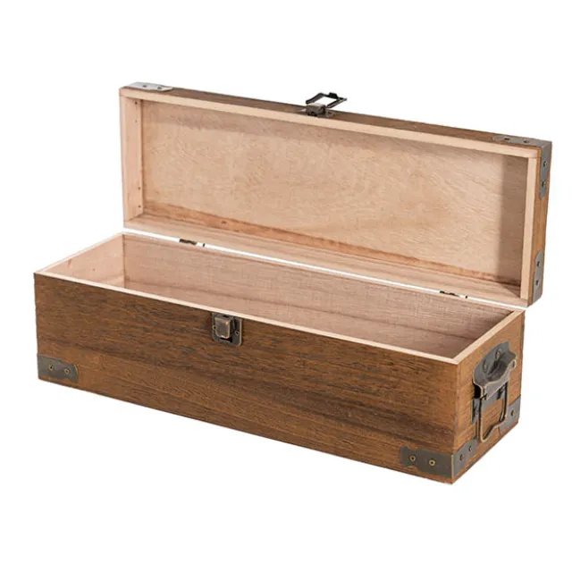 Wooden Single Wine Box Anqitue Brown 36x12x12cmh