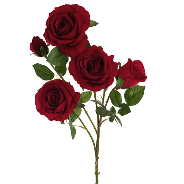 Velvet Rose x 5 Head Spray Dark Red (75cmH)