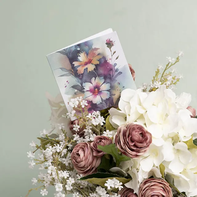 Nouvelle Card & Envelope Watercolour Cosmos Pk25(10x10cmH)